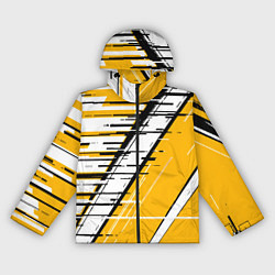 Ветровка с капюшоном женская Чёрно-белые глитч полосы на жёлтом фоне, цвет: 3D-черный