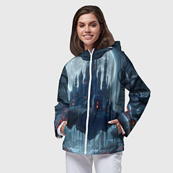 Ветровка с капюшоном женская Замок Дракулы и неоновые грибы - нейроарт фантазия, цвет: 3D-белый — фото 2