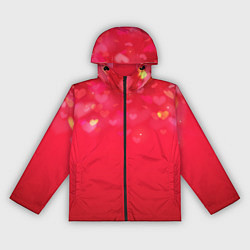 Ветровка с капюшоном женская Красный градиент с падающими сердечками, цвет: 3D-черный