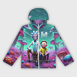 Ветровка с капюшоном женская Рик и Морту на сказочной грибной планете - нейроар, цвет: 3D-белый