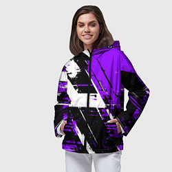 Ветровка с капюшоном женская Diagonal black and white stripes on a purple backg, цвет: 3D-черный — фото 2