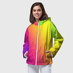 Ветровка с капюшоном женская Градиент зелёно-фиолетовый насыщенный, цвет: 3D-белый — фото 2