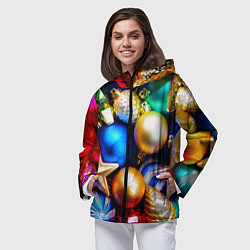 Ветровка с капюшоном женская Новогодние украшения, цвет: 3D-черный — фото 2