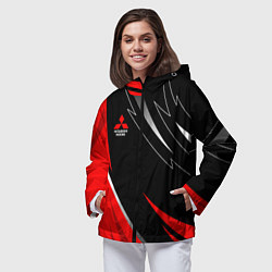 Ветровка с капюшоном женская Mitsubishi - red and black, цвет: 3D-черный — фото 2