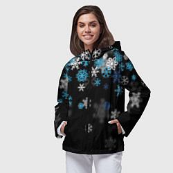 Ветровка с капюшоном женская Снежинки объемные, цвет: 3D-черный — фото 2