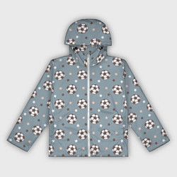 Ветровка с капюшоном женская Футбольные мячи и звезды на голубом, цвет: 3D-белый