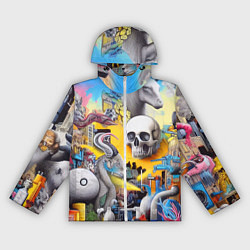 Ветровка с капюшоном женская Урбанистический сон - сюрреализм, цвет: 3D-белый