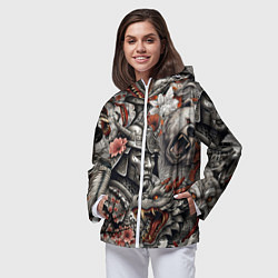 Ветровка с капюшоном женская Самурай дракон и японские мифические существа, цвет: 3D-белый — фото 2