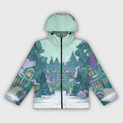 Ветровка с капюшоном женская Новый год - двор, цвет: 3D-черный