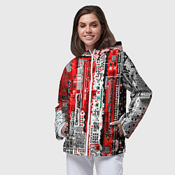 Ветровка с капюшоном женская Киберпанк паттерн красный, цвет: 3D-белый — фото 2