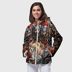 Ветровка с капюшоном женская Мифические существа в стиле татуировки Ирезуми, цвет: 3D-белый — фото 2