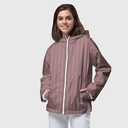 Ветровка с капюшоном женская Пыльно-розовый в тонкую полоску, цвет: 3D-белый — фото 2