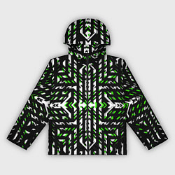 Ветровка с капюшоном женская Чёрно-зелёный диагональные полосы на белом фоне, цвет: 3D-черный