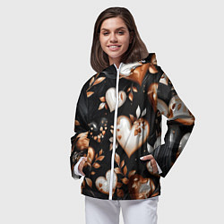 Ветровка с капюшоном женская Сердечки и листочки, цвет: 3D-белый — фото 2