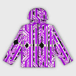 Ветровка с капюшоном женская Бело-фиолетовые техно полосы на чёрном фоне, цвет: 3D-черный