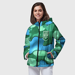 Ветровка с капюшоном женская Зелено-голубой камуфляж и герб РФ, цвет: 3D-черный — фото 2