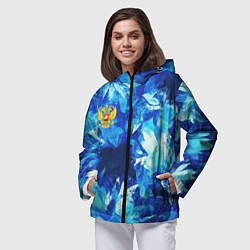 Ветровка с капюшоном женская Синий узорный камуфляж, цвет: 3D-черный — фото 2
