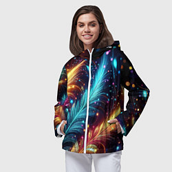 Ветровка с капюшоном женская Неоновые разноцветные перья, цвет: 3D-белый — фото 2