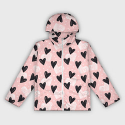 Ветровка с капюшоном женская Романтичный паттерн с сердечками на розовом фоне, цвет: 3D-белый