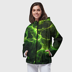 Ветровка с капюшоном женская Зеленые волокна текстура, цвет: 3D-черный — фото 2