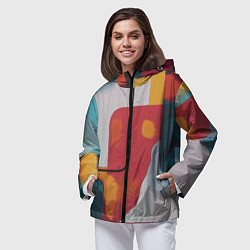 Ветровка с капюшоном женская Абстракция с прямоугольниками, цвет: 3D-черный — фото 2