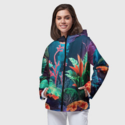 Ветровка с капюшоном женская Морские растения, цвет: 3D-черный — фото 2