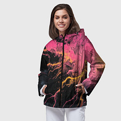 Ветровка с капюшоном женская Абстрактные молнии текстура, цвет: 3D-черный — фото 2