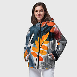 Ветровка с капюшоном женская Контрастные листья, цвет: 3D-черный — фото 2