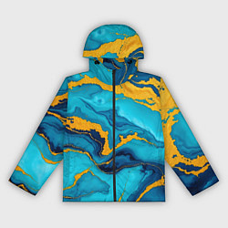 Ветровка с капюшоном женская Синяя абстракция с золотым, цвет: 3D-черный