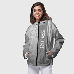 Ветровка с капюшоном женская Sport светло-серый с полосой, цвет: 3D-черный — фото 2