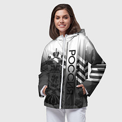 Ветровка с капюшоном женская Россия герб и полосы серый, цвет: 3D-белый — фото 2