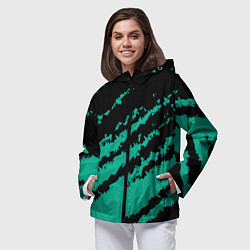 Ветровка с капюшоном женская The color is black and turquoise, цвет: 3D-черный — фото 2