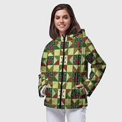 Ветровка с капюшоном женская Лоскутный рождественский узор, цвет: 3D-черный — фото 2