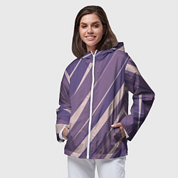 Ветровка с капюшоном женская Фиолетовый абстрактные полосы, цвет: 3D-белый — фото 2