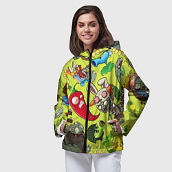 Ветровка с капюшоном женская Растения против зомби с героями, цвет: 3D-черный — фото 2