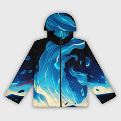 Ветровка с капюшоном женская Бело-синее пламя из абстрактных красок, цвет: 3D-черный
