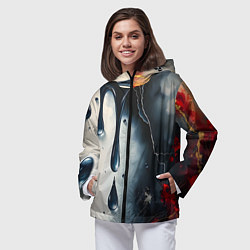 Ветровка с капюшоном женская Сюрреалистичная абстракция с каплями, цвет: 3D-черный — фото 2
