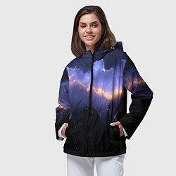 Ветровка с капюшоном женская Молния в фиолетовом небе текстура, цвет: 3D-черный — фото 2