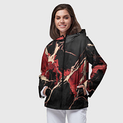 Ветровка с капюшоном женская Красно-черная потертая текстура, цвет: 3D-черный — фото 2
