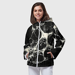 Ветровка с капюшоном женская Бело-черная потертая текстура, цвет: 3D-белый — фото 2