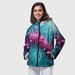 Ветровка с капюшоном женская Розовые кристаллы, цвет: 3D-черный — фото 2