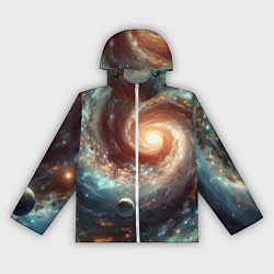 Ветровка с капюшоном женская Далёкая неоновая галактика - нейросеть, цвет: 3D-белый