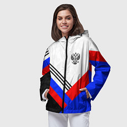 Ветровка с капюшоном женская Герб России - минимализм, цвет: 3D-черный — фото 2