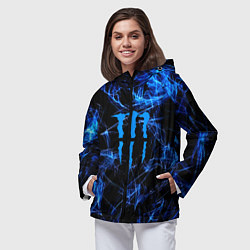 Ветровка с капюшоном женская Monster energy искры дымы, цвет: 3D-черный — фото 2