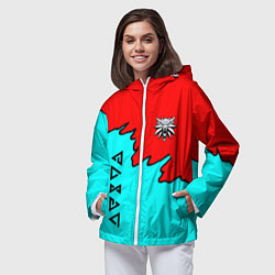 Ветровка с капюшоном женская Ведьмак краски логотип, цвет: 3D-белый — фото 2