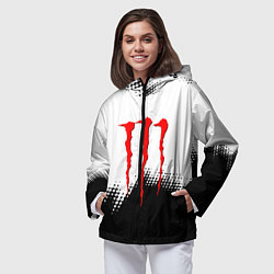 Ветровка с капюшоном женская Monster energy чёрно белые краски, цвет: 3D-черный — фото 2