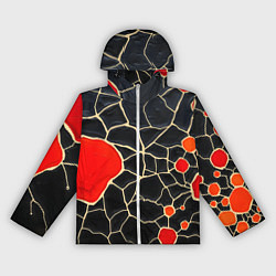 Ветровка с капюшоном женская Красная абстракция на черном лаке, цвет: 3D-белый