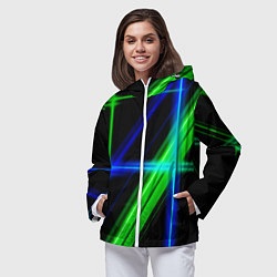 Ветровка с капюшоном женская Color blue black green, цвет: 3D-белый — фото 2