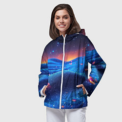 Ветровка с капюшоном женская Синяя дюна - текстура, цвет: 3D-белый — фото 2