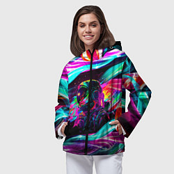 Ветровка с капюшоном женская Космический неон, цвет: 3D-черный — фото 2